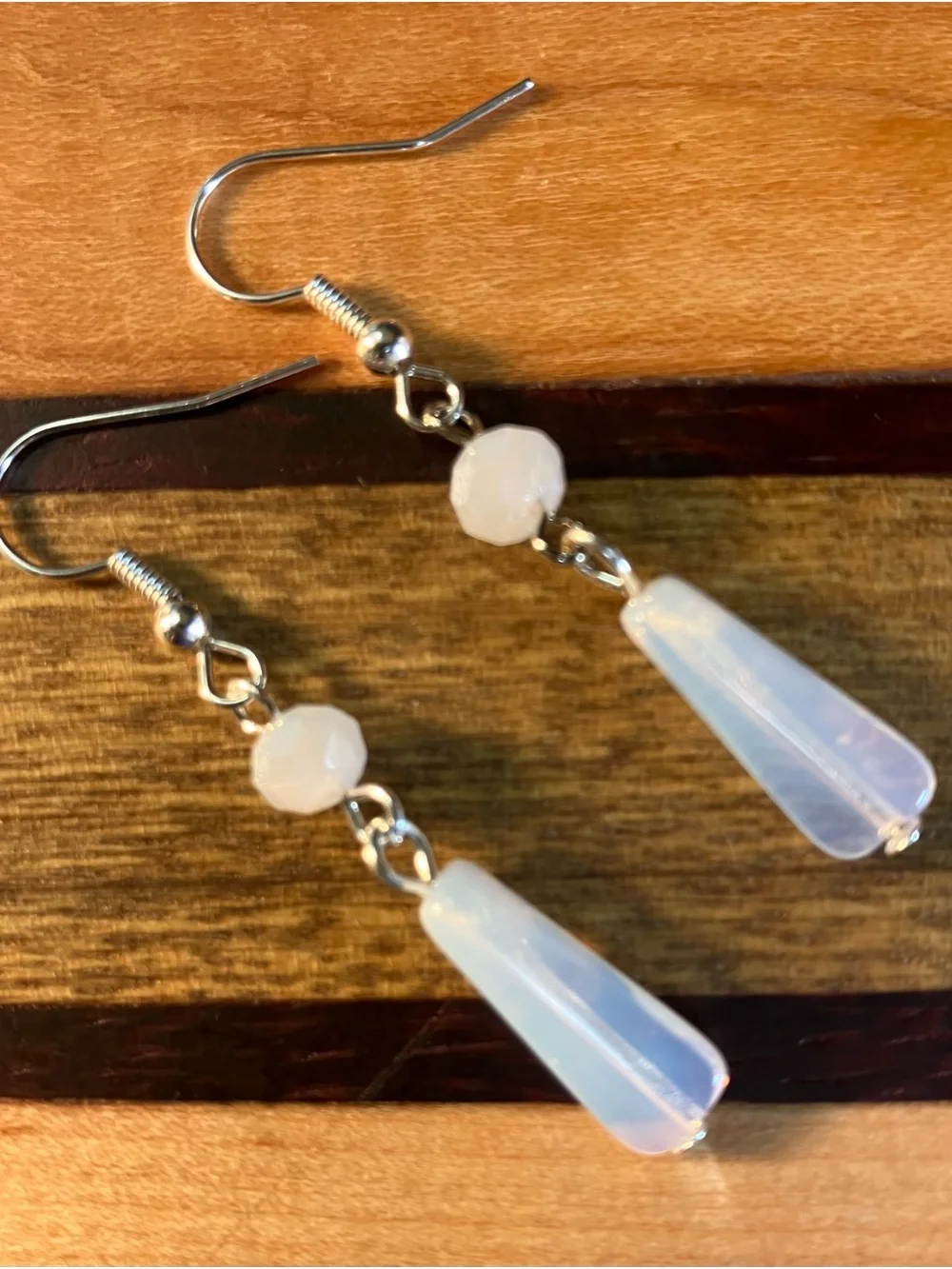 Delicate Opalite Drop Earrings - Light White Milky Glass